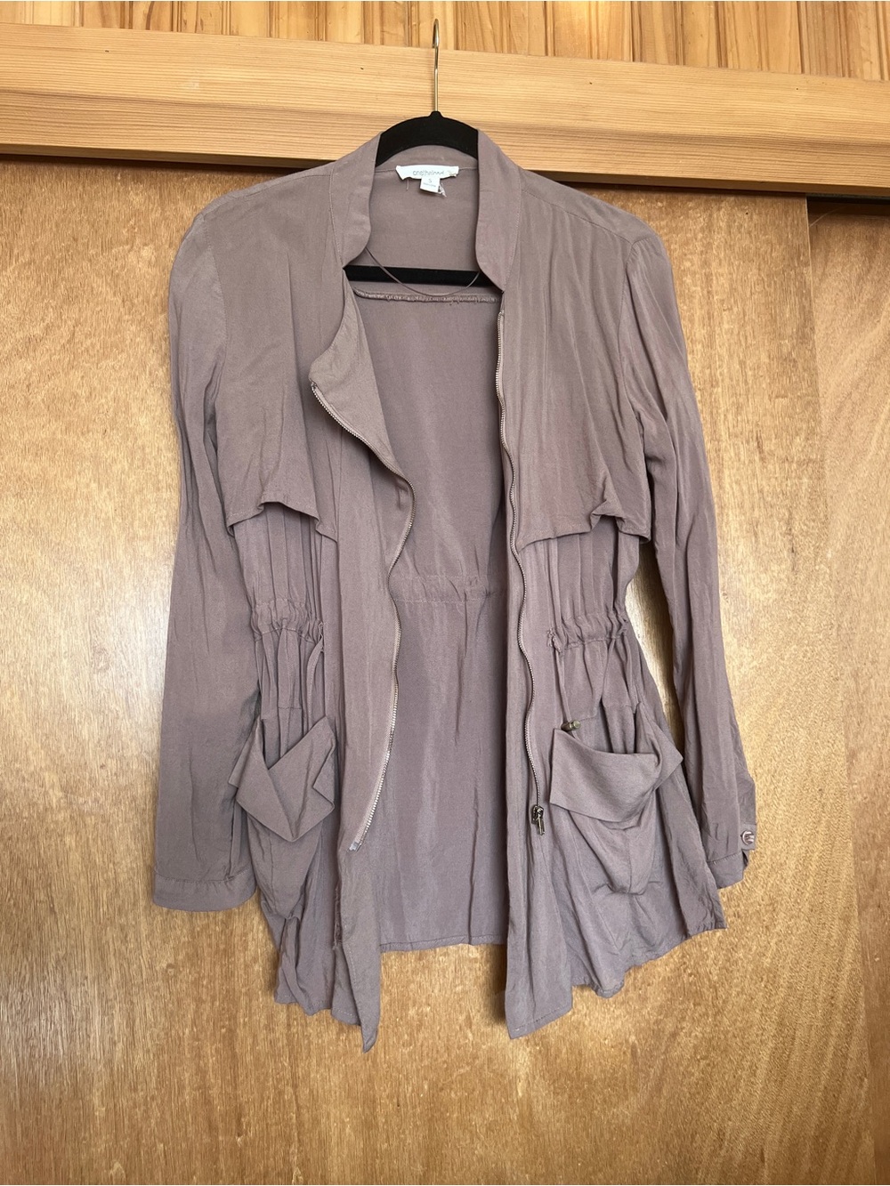 Light Taupe Drawstring Waist Jacket - Picture 2 of 6